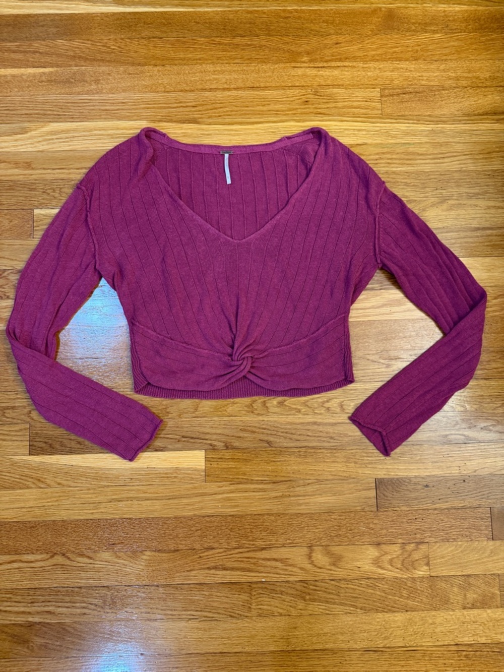 Free People Twist Front Long Sleeve Crop Sweater in Cosmic Berry - Size Large